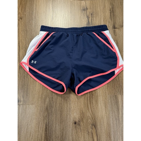 Under Armour Women's Running Shorts Navy Pink Trim Size M Athletic Gym Workout - Picture 1 of 8